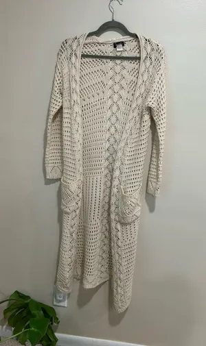 Bohemian small long crochet cardigan thumbnail 1