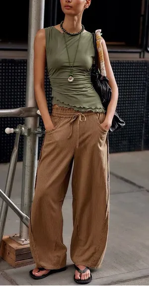 NWT Free People Something Good Pull-On Barrel Pants - leaf green army brown - XL thumbnail 1