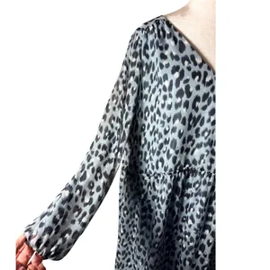 LOFT Shift Dress Womens XL Blue Excellent Leopard Print Drop‎ Waist V-Neck thumbnail 9