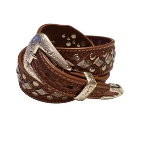 Concho Cowgirl Leather Belt with Silver Studded Hardware thumbnail 1