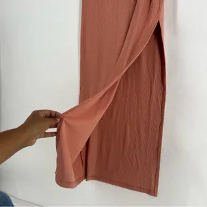 Haute Monde‎ Blush Pink Stretch Ribbed Jersey Knit Side Slit Bodycon Maxi Dress thumbnail 7
