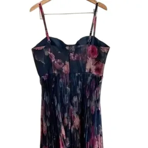 Lulus Alluring Invite Midnight Blue Floral Pleated Bustier Sleeveless Midi Dress thumbnail 7