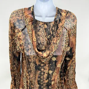 Faded Glory Brown and Gold Patterned Hoodie Tunic Blouse/Mini Dress Size S (4-6) thumbnail 8