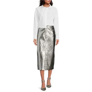 Gianni Bini Metallic‎ Silver Pencil Skirt thumbnail 6