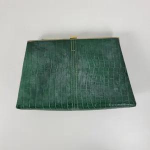 Andé Womens Clutch Bag Green Croc Embossed Pastel Floral Applique Gold Chain thumbnail 16