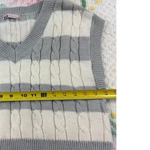 SO Cable Knit Sweater Vest Top - Striped S Gray Cream Cropped Preppy‎ Academia thumbnail 5