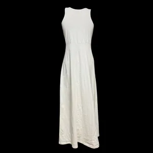 VTG Lou‎ Nardi M Knit Maxi Dress White Minimalist Coastal Summer Boho Lounge 90s thumbnail 5