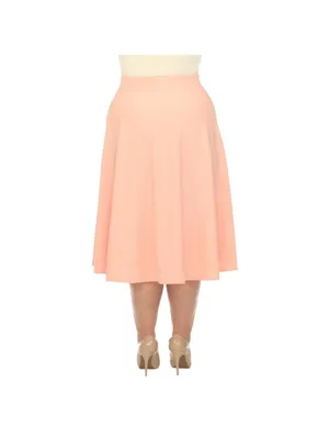 White Mark Flared Elastic Waist Midi Skirt with Side Pockets PS709 Peach Pink 1X thumbnail 10