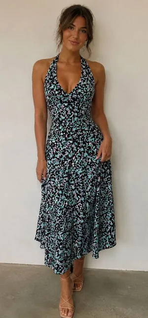 BCBGMaxazaria Women's V-Neck Halter Brown Green Dress size Small - Medium thumbnail 1