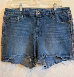 🔵🔵🔵3 for 13$🔵🔵🔵Denim Frayed Hem Women’s Shorts - Blue-14w thumbnail 1