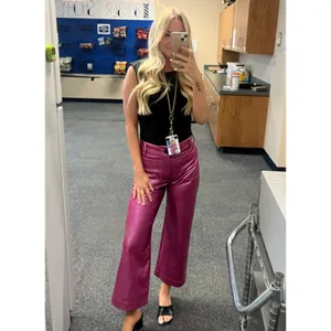 MAEVE The Colette Cropped Wide Leg Vegan Leather Pants in Rose Size 29 thumbnail 2