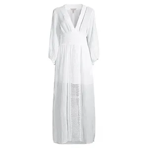 Rebecca Taylor Long Smock Waist Linen &‎ Crochet Dress Size Large thumbnail 11