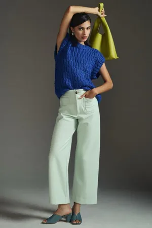 Maeve by Anthropologie The Colette Wide Leg Crop Faux Leather Edition Mint 27P thumbnail 5