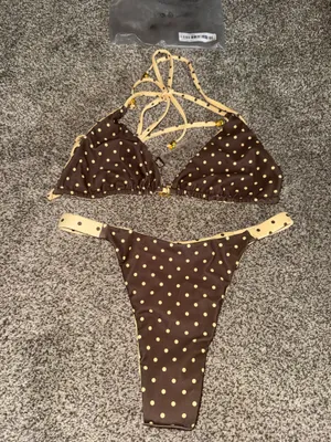 SheIn Polka Dot Reversible Triangle Bikini Set with Gold Charm Detail thumbnail 2