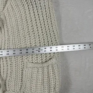 Cream Chunky Ribbed Knit‎ Cardigan Vest Gold Buttons Pockets Size L 9047 thumbnail 2