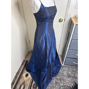VTG 90s Windsor Iridescent Blue Taffeta Black Lace Bodice Whimsigoth Prom Dress6 thumbnail 3