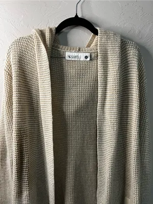 Carve Designs Alamosa Cream Wool Alpaca Blend Waffle Knit Hooded Long Cardigan thumbnail 3
