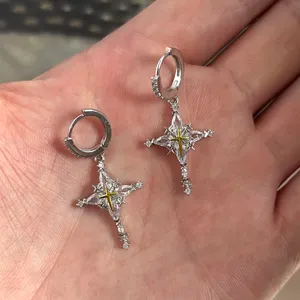 CZ Cross Dangle Drop Earrings for Men Women Streetwear Punk Hip Hop Unisex Earrings thumbnail 6