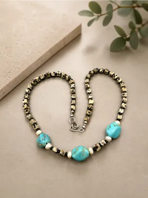Southwestern Sterling Silver Turquoise Jasper Gemstone Necklace Custom Made thumbnail 2
