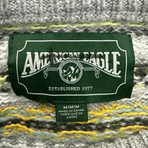 American Eagle Fair Isle Geometric Knit Sweater Grey Yellow Boho Cozy Size M thumbnail 6