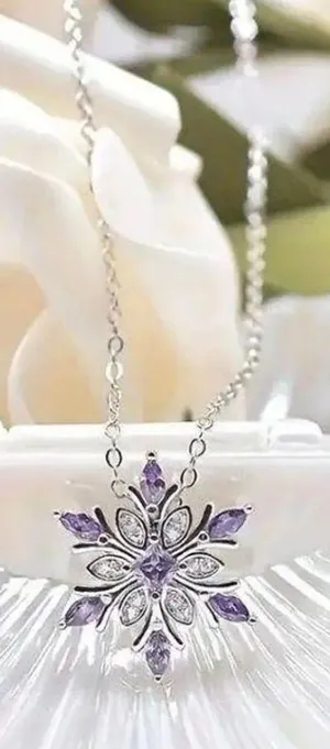 Snowflake Necklace Sterling Silver Purple Snowflake Pendant Necklace Crystals Winter Snow Flower Christmas Chain Necklace Romantic Jewelry Gifts for Women Girlfriend Birthday thumbnail 1