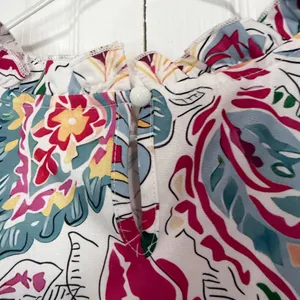 Floral Paisley Pattern Blouse Puff Short Sleeves Ruffled Detail Medium thumbnail 6