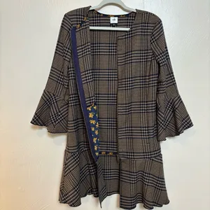 Cabi Women's Flounce‎ Jacket 3902 Tartan Plaid Zip Front Brown Navy Size Small thumbnail 7
