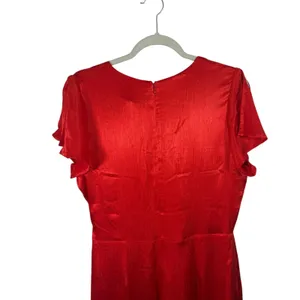 Anthropologie Maquelle Red Satin Short Sleeve Wide Leg Jumpsuit NEW Womes Medium thumbnail 9