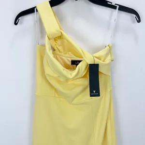 Lulus Twist and Make Up Light Yellow One-Shoulder Bodycon Midi Dress XS NWT thumbnail 8