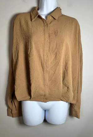 PATRIZIA LUCA Milano‎ Brown Textured Long Sleeve Button Up Shirt Blouse Top M thumbnail 1