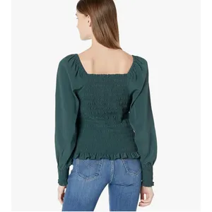 MADEWELL Womens Size-XL Lucie Bubble‎ Sleeve Smocked Top Dark Green $88 thumbnail 2