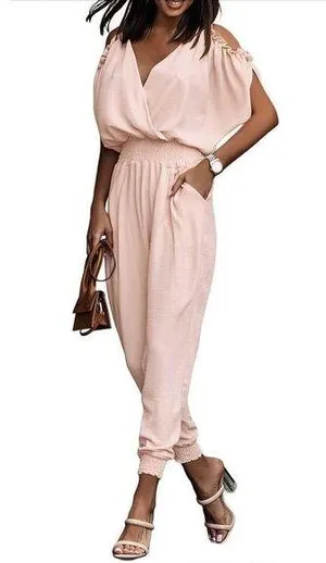 NEW Jumpsuit 1 Pc Cold Shoulder Pink XL thumbnail 1