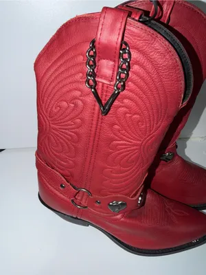 Masterson Boots Sz‎ 7.5M Red Leather Heart Harness Chain Western Cowgirl Concho thumbnail 4
