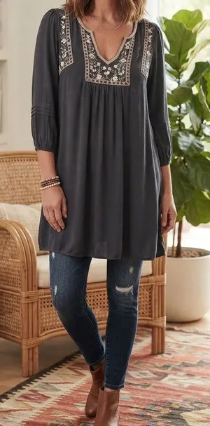 Abercrombie & Fitch Mini Dress Womens Navy Blue Embroidered Boho Gauze Large thumbnail 1