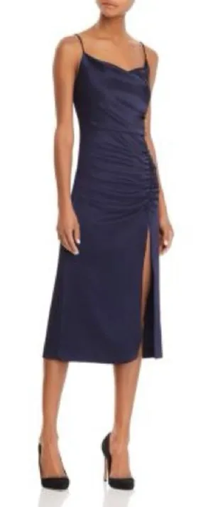 Alice + Olivia Dion Ruched Midi Slip Dress Navy Size 4 thumbnail 1