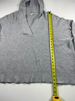 aerie Light Heather Gray V-Neck Relaxed Long Sleeve Top with Hoodie thumbnail 3