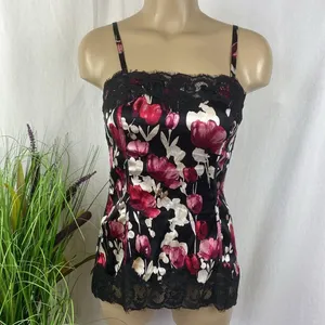 White House | Black Market Silk Blend Floral Print Lace Trim Sleeveless Camisole Tank Top XXS thumbnail 2