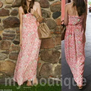 Zara | NWT‎ Floral Chiffon Strapless Tube Maxi Dress in Pink | Medium thumbnail 2