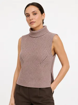 Abercrombie & Fitch XS Brown Sleeveless Turtleneck Ribbed Sweater Vest thumbnail 1