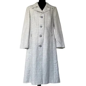 VTG 60s 70s Gray Tweed Long Virgin Wool Blend Trevira Mod Overcoat Germany Sz 42 thumbnail 2