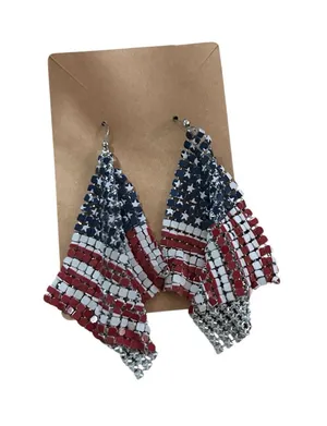 Patriotic USA American Flag mesh drop earrings feature a flowy design thumbnail 1