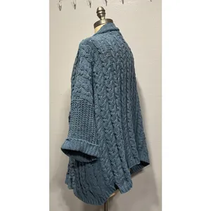 UMGEE Soft Knit Open Front Cardigan Women's S/M Oversized Blue Half Sleeve thumbnail 2
