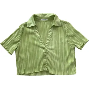 Peppermayo Sundowner Cropped Shirt Pleated Satin Lime Green Women's US Size 8 thumbnail 4