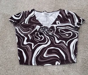 Hollister Brown & White Swirl Tie-Front Crop Top thumbnail 1