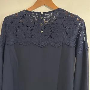 Lulu's Women’s Picture This Lace Round Neck Long Sleeve Blouse Navy size S thumbnail 4