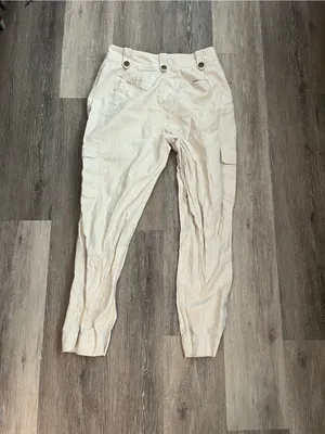 Gap Cotton Cargo Pants Womens 16 Regular Cream Linen Tapered Utility Safari thumbnail 9