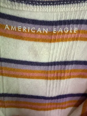American Eagle Outfitters White Tank Top with Mustard & Navy Stripes thumbnail 2