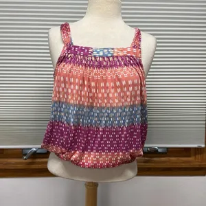 Free People Vintage Multi Sherbert Color Stripe Polka Dot Twisted Strap Tank Top thumbnail 2