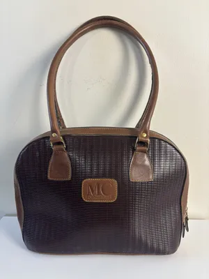 Vtg MC Buenos Aires Woven Brown Argentina Leather Satchel Bowling Bag Embossed thumbnail 1