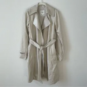 Abercrombie & Fitch Vegan Suede Trench Coat Cream Size XS Luxury Neutral thumbnail 2